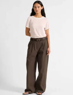 Pure Cotton Pleat Front Wide Leg Trousers