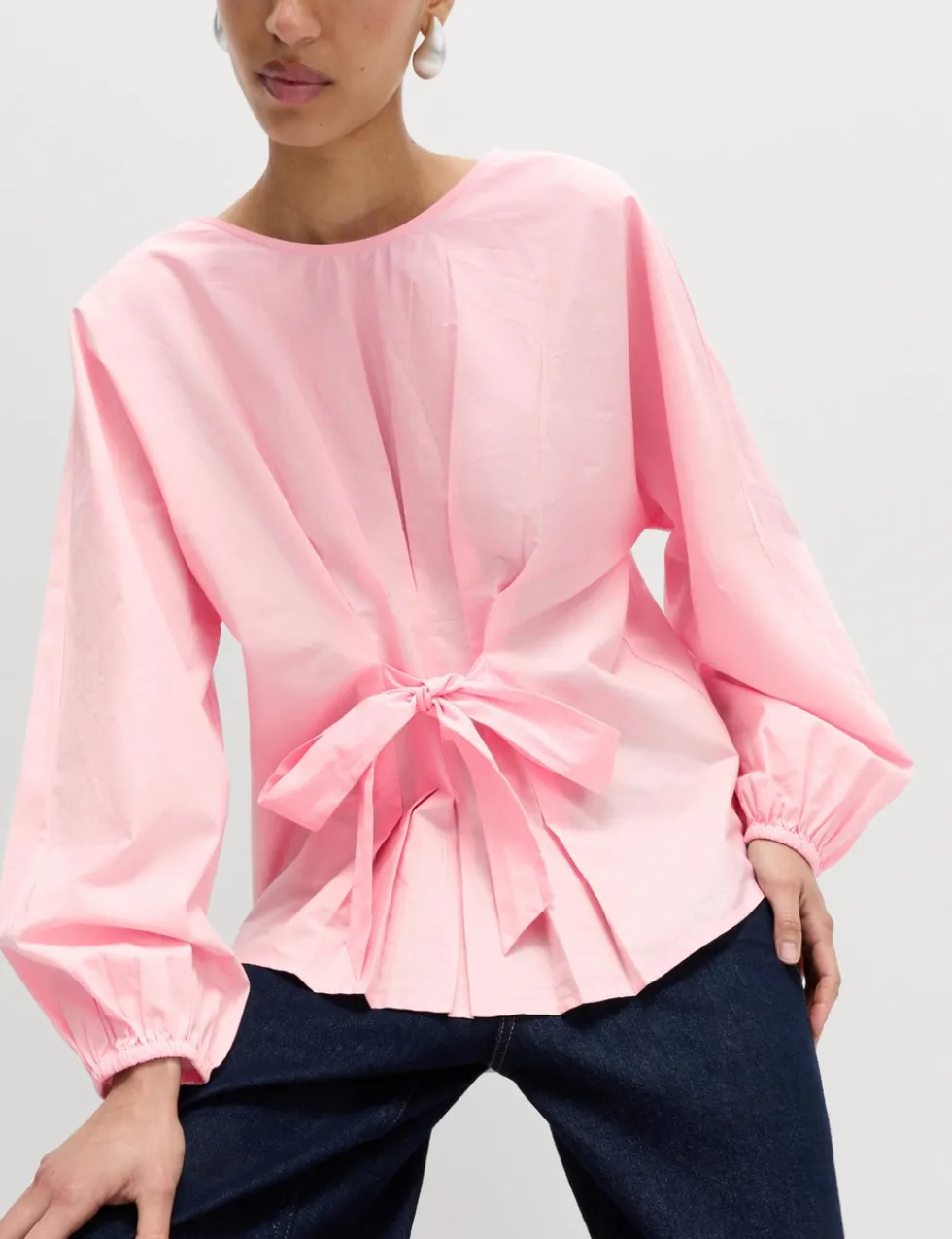 Pure Cotton Pleat Tie Detail Blouse
