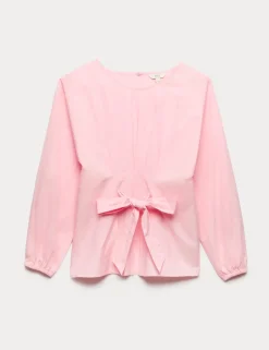 Pure Cotton Pleat Tie Detail Blouse