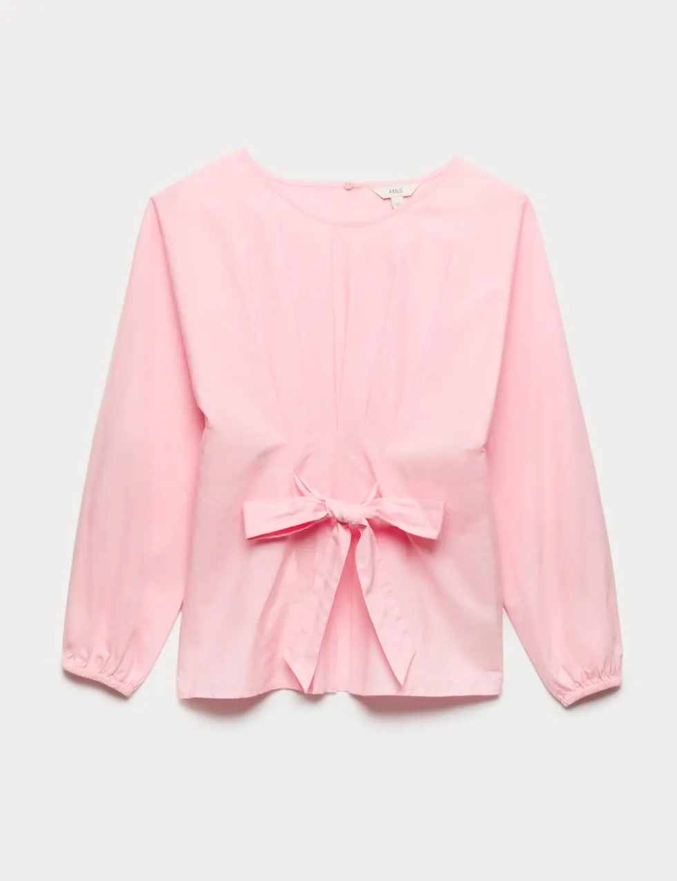 Pure Cotton Pleat Tie Detail Blouse