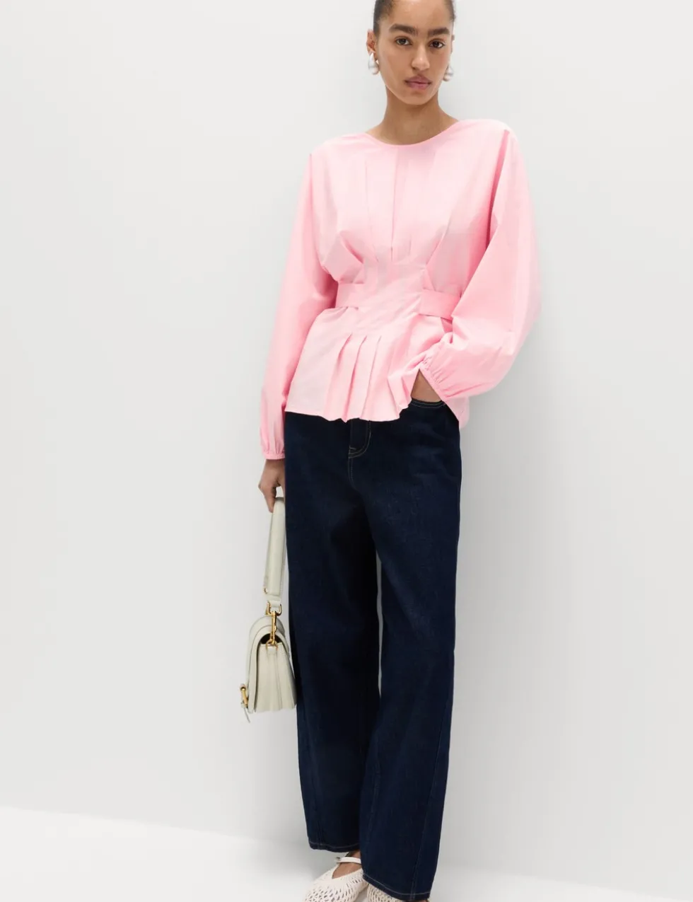 Pure Cotton Pleat Tie Detail Blouse