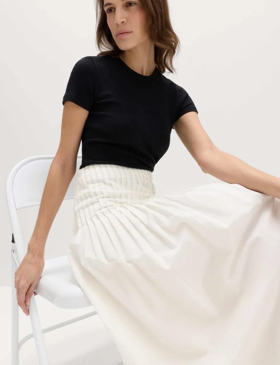 Pure Cotton Pleated Midi A-Line Skirt