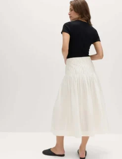 Pure Cotton Pleated Midi A-Line Skirt