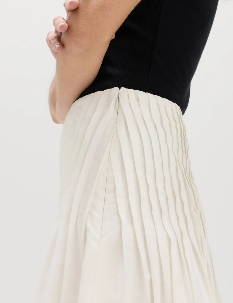 Pure Cotton Pleated Midi A-Line Skirt