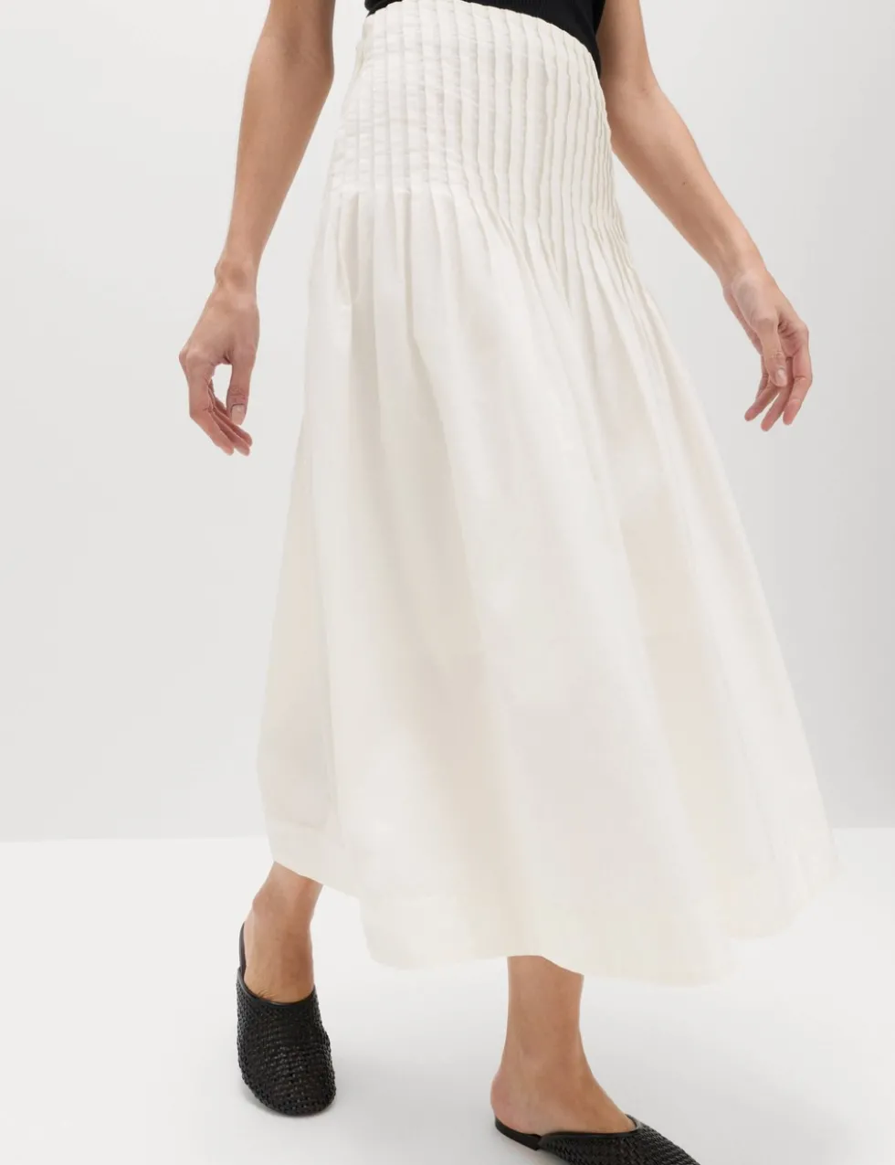 Pure Cotton Pleated Midi A-Line Skirt