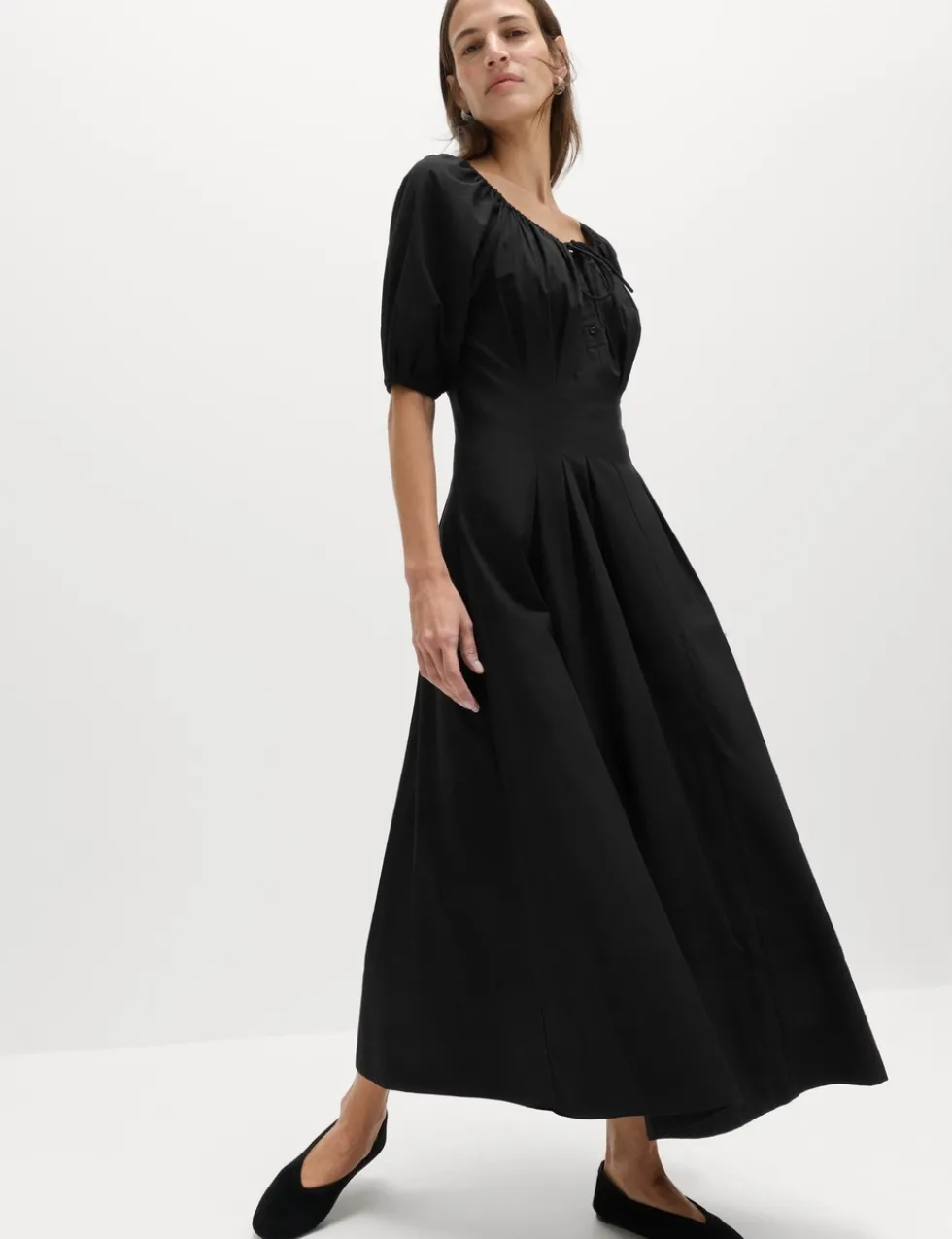 Pure Cotton Pleated Midi Waisted Tea Dress