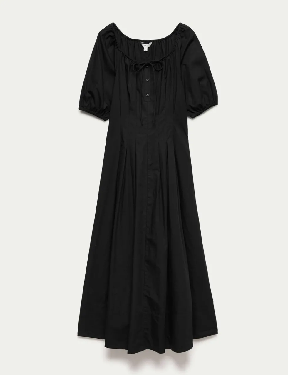 Pure Cotton Pleated Midi Waisted Tea Dress
