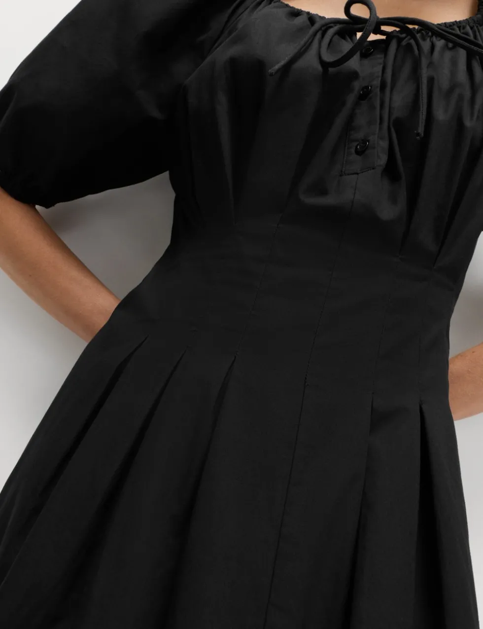 Pure Cotton Pleated Midi Waisted Tea Dress