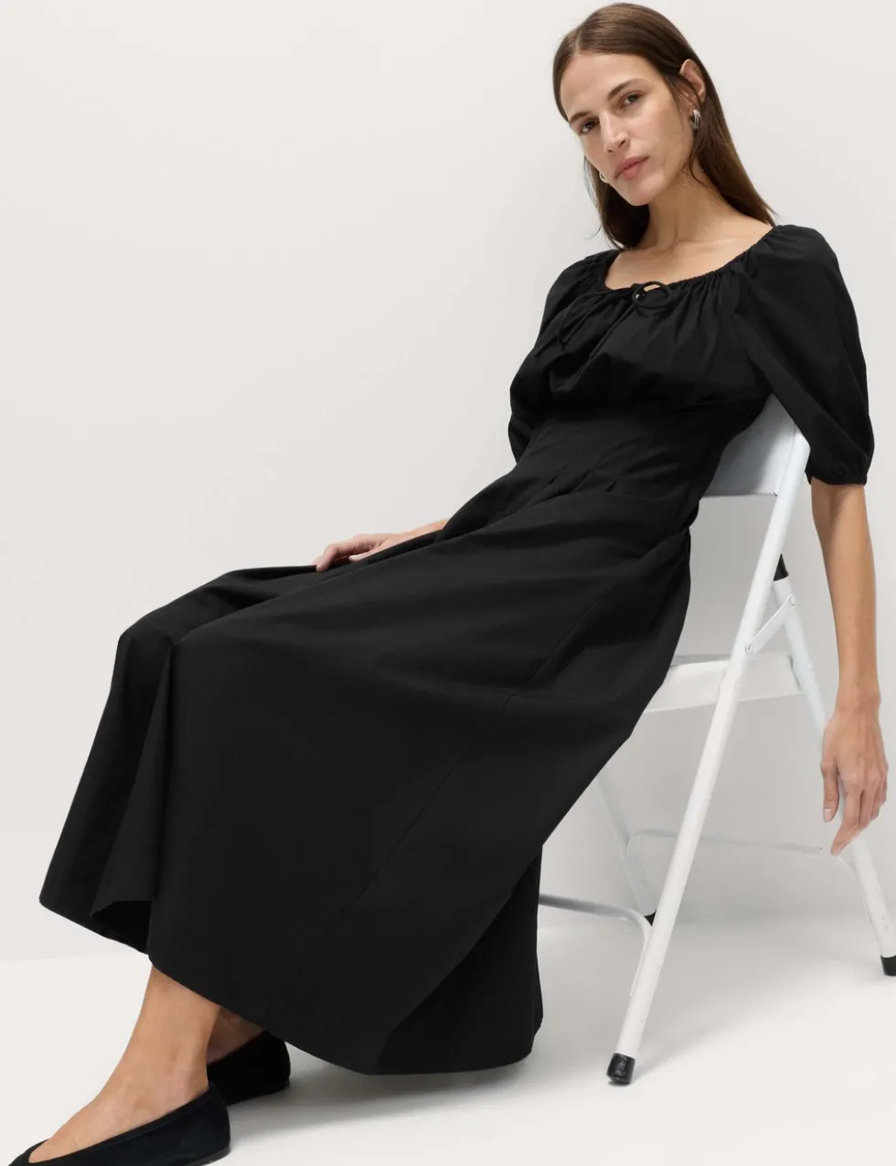 Pure Cotton Pleated Midi Waisted Tea Dress