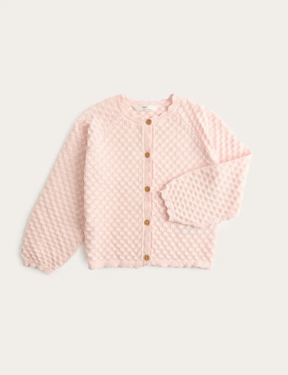 Pure Cotton Pointelle Cardigan (2-8 Yrs)