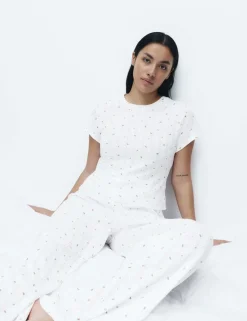 Pure Cotton Pointelle Floral Pyjama Top