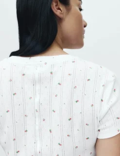 Pure Cotton Pointelle Floral Pyjama Top