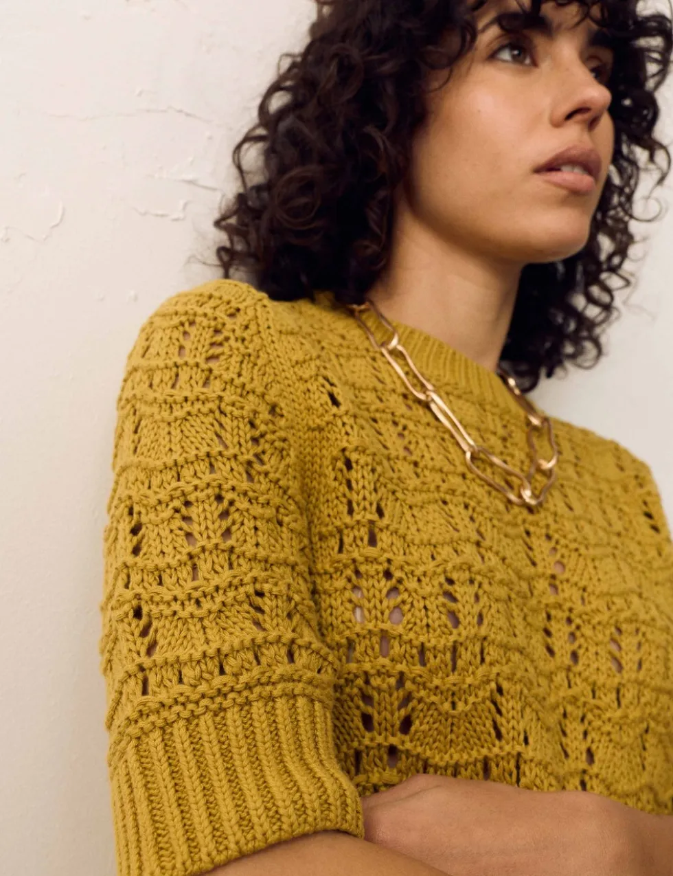 Pure Cotton Pointelle Knitted T-Shirt