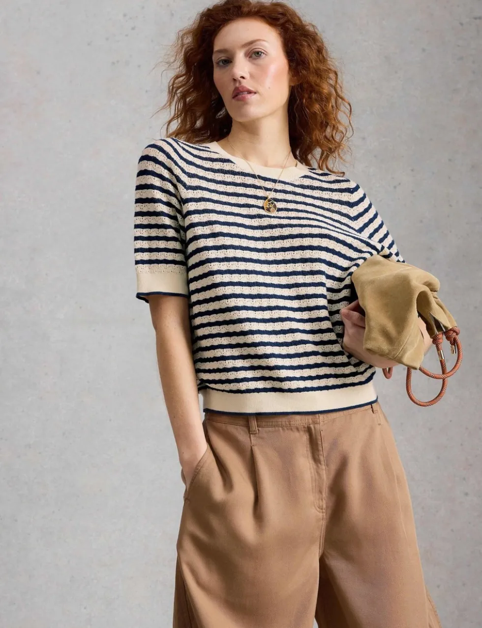 Pure Cotton Pointelle Knitted T-Shirt