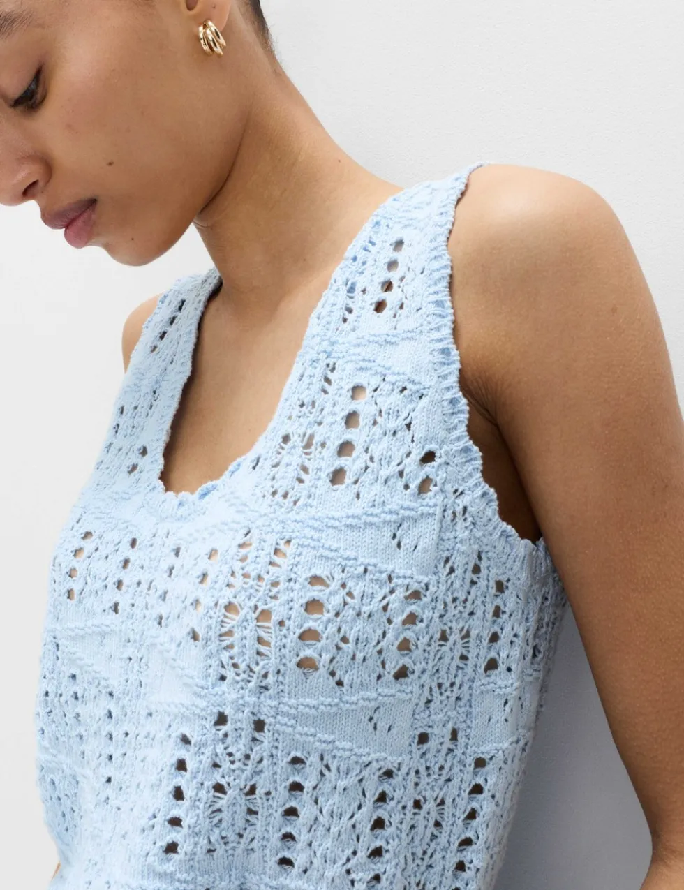 Pure Cotton Pointelle Knitted Vest