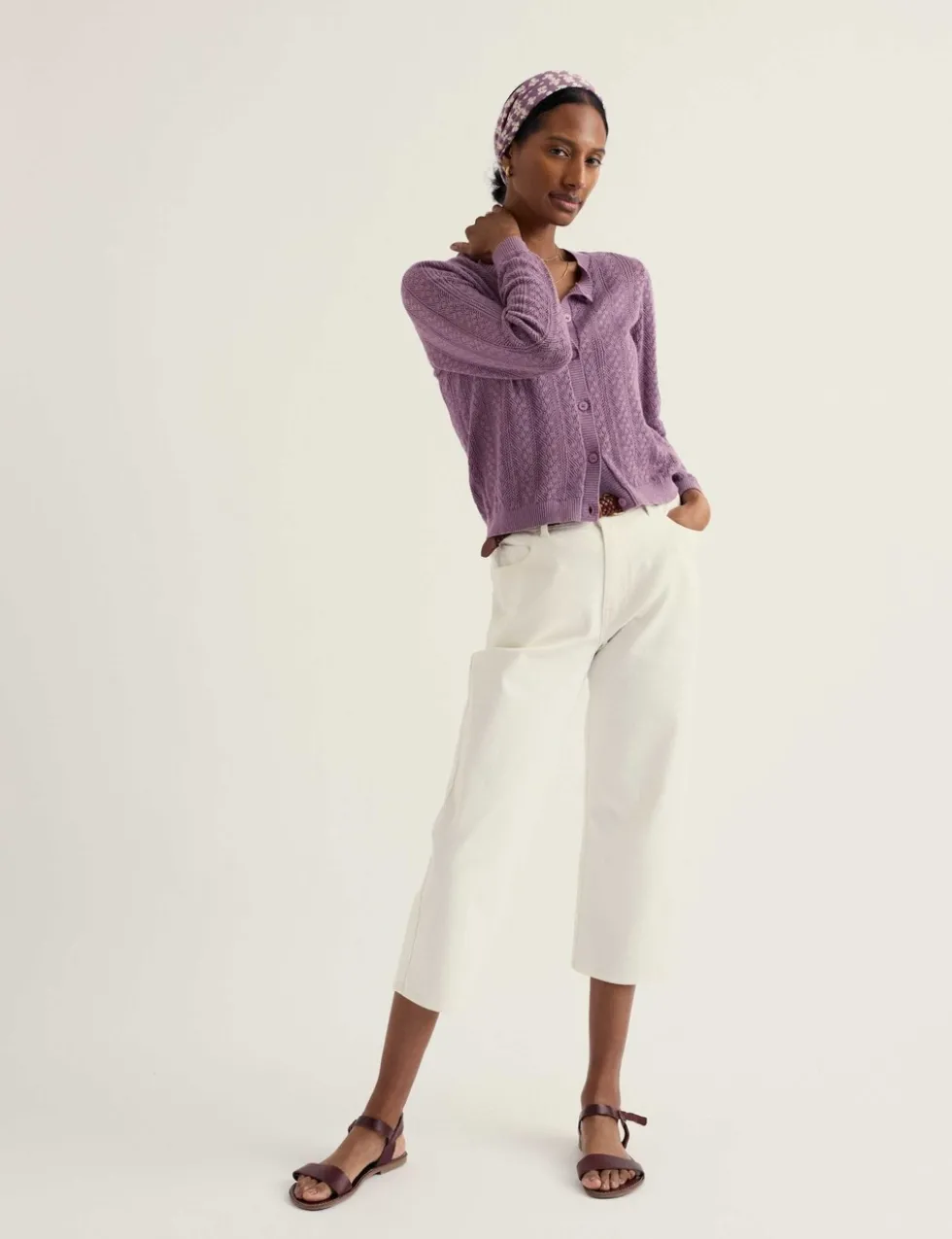 Pure Cotton Pointelle Relaxed Cardigan