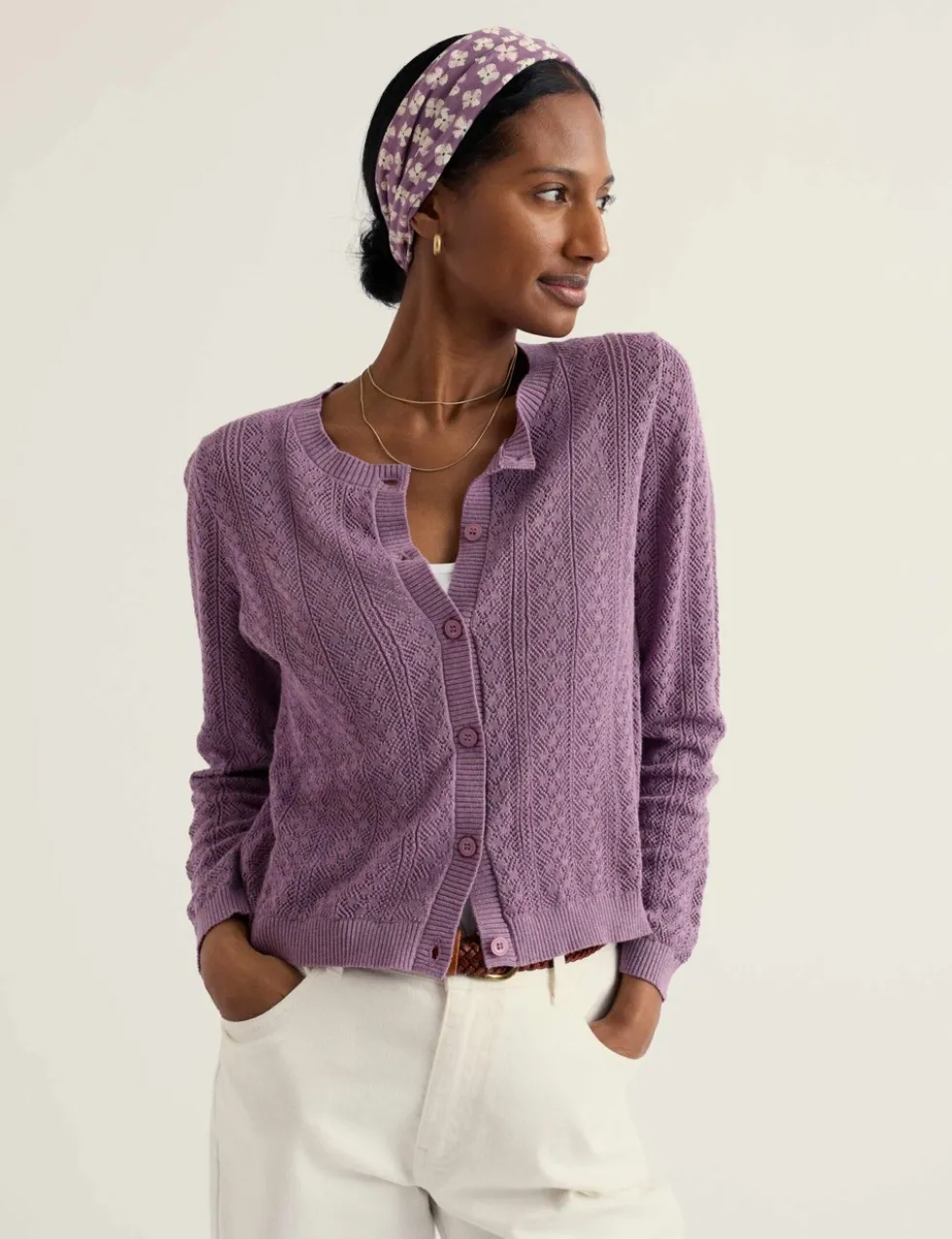 Pure Cotton Pointelle Relaxed Cardigan