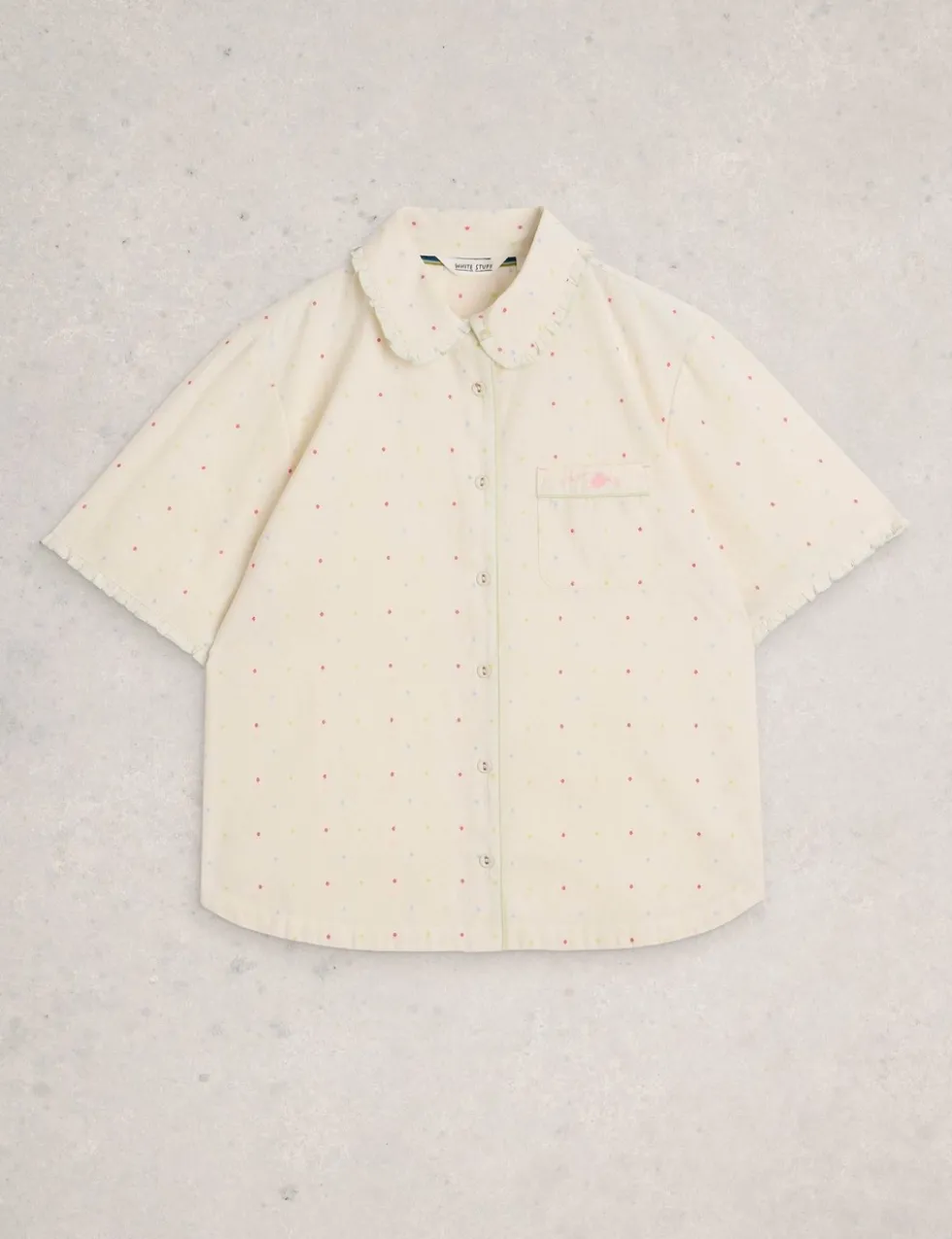 Pure Cotton Polka Dot Collared Pyjama Top
