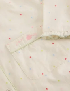 Pure Cotton Polka Dot Collared Pyjama Top