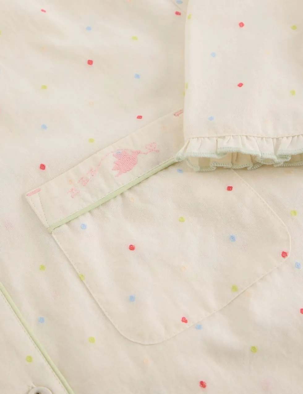 Pure Cotton Polka Dot Collared Pyjama Top