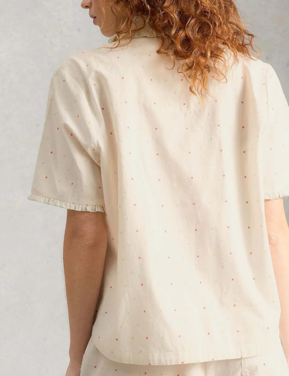 Pure Cotton Polka Dot Collared Pyjama Top