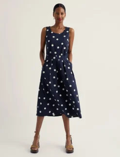 Pure Cotton Polka Dot Midi Skater Dress