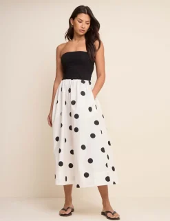 Pure Cotton Polka Dot Midi A-Line Skirt
