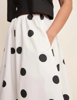 Pure Cotton Polka Dot Midi A-Line Skirt