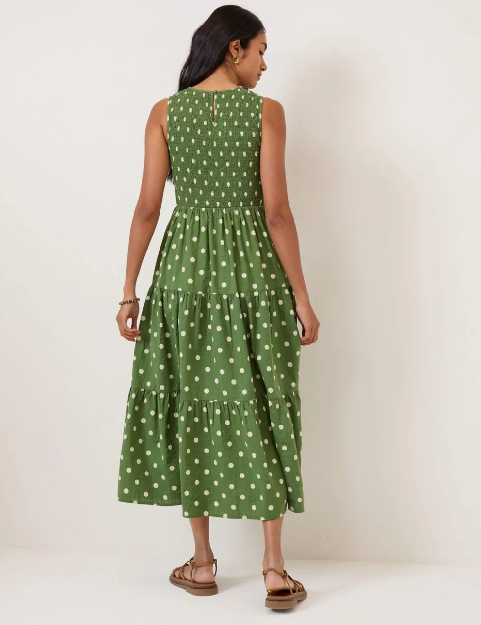 Pure Cotton Polka Dot Midaxi Tiered Dress