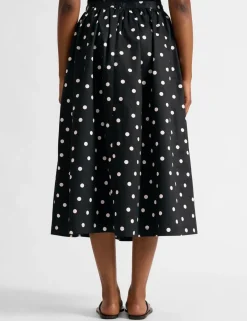 Pure Cotton Polka Dot Midi A-Line Skirt