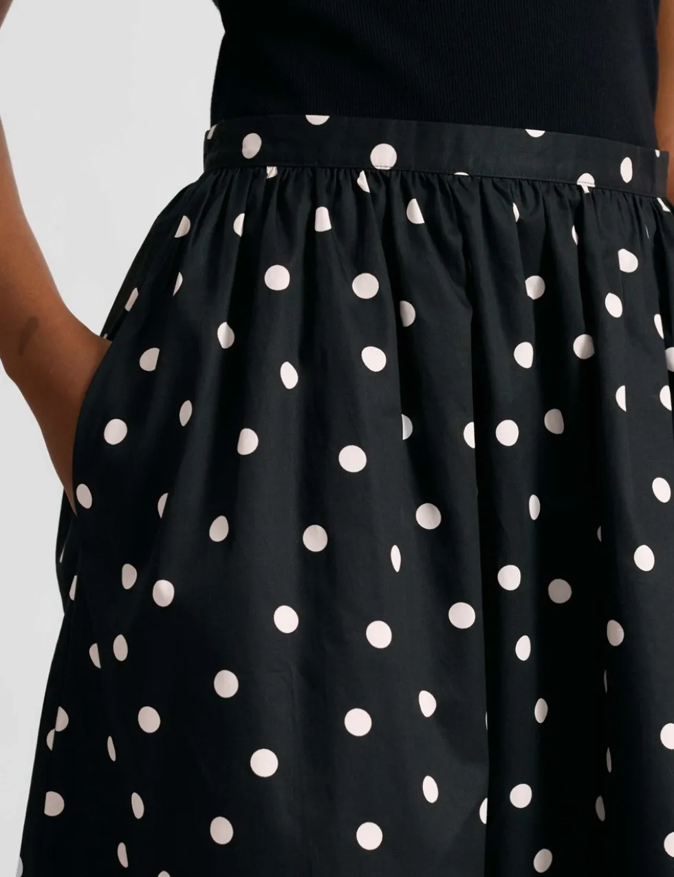 Pure Cotton Polka Dot Midi A-Line Skirt