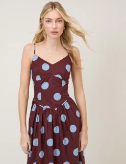 Pure Cotton Polka Dot Strappy Midi Skater Dress
