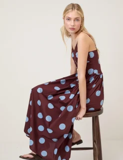 Pure Cotton Polka Dot Strappy Midi Skater Dress