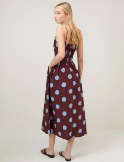 Pure Cotton Polka Dot Strappy Midi Skater Dress
