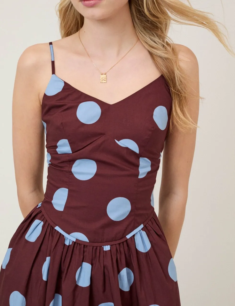 Pure Cotton Polka Dot Strappy Midi Skater Dress