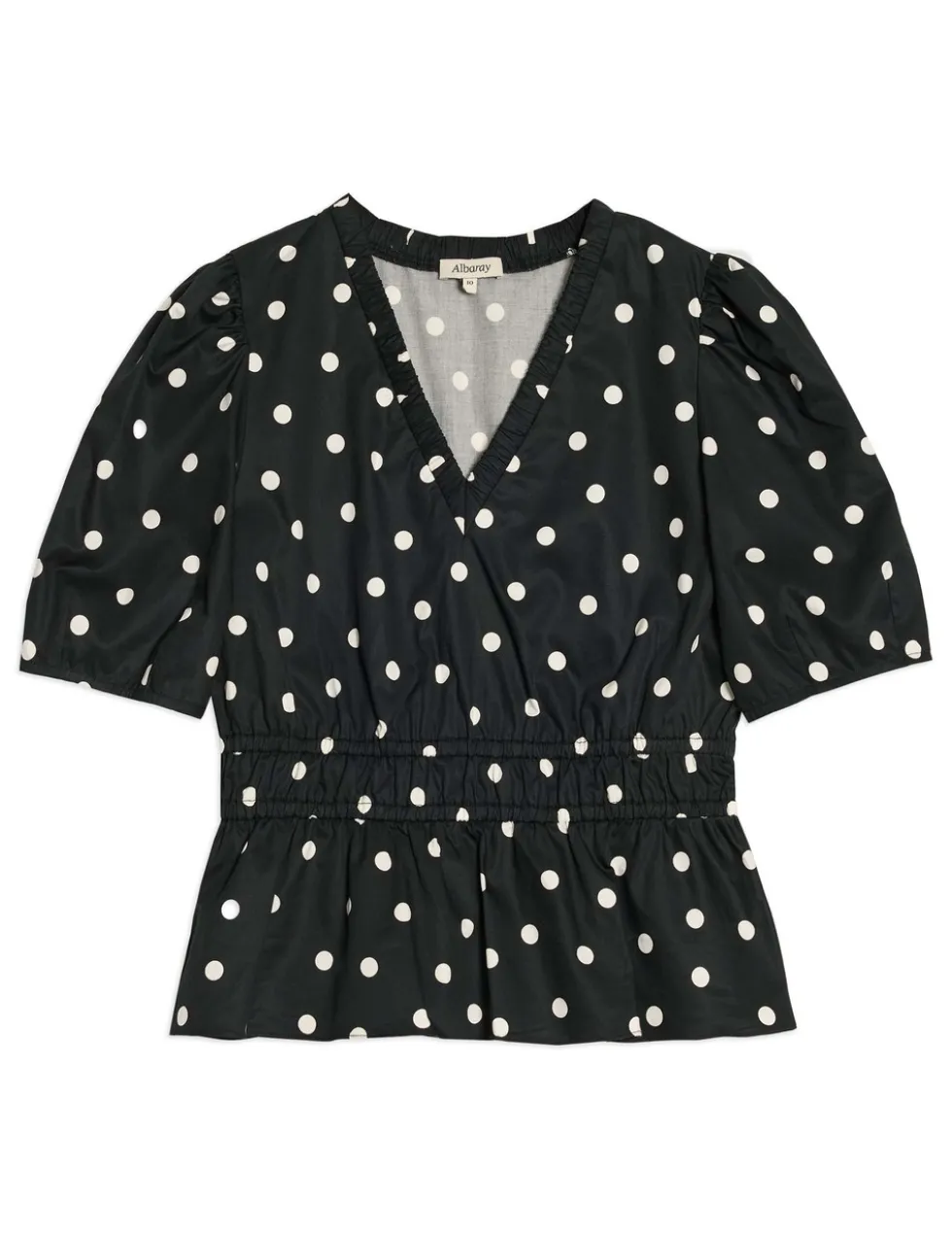 Pure Cotton Polka Dot V-Neck Top
