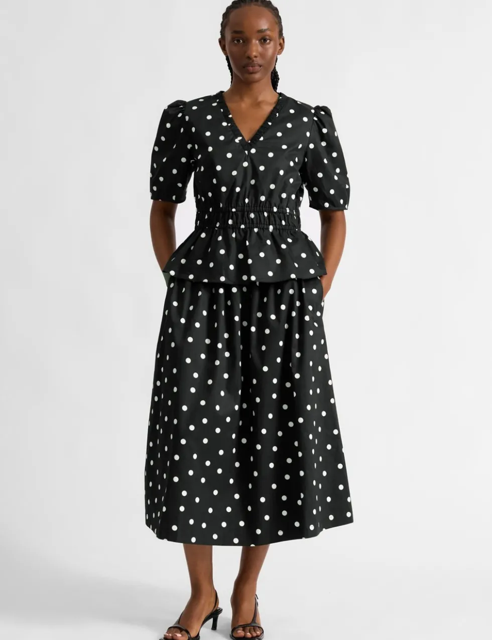 Pure Cotton Polka Dot V-Neck Top