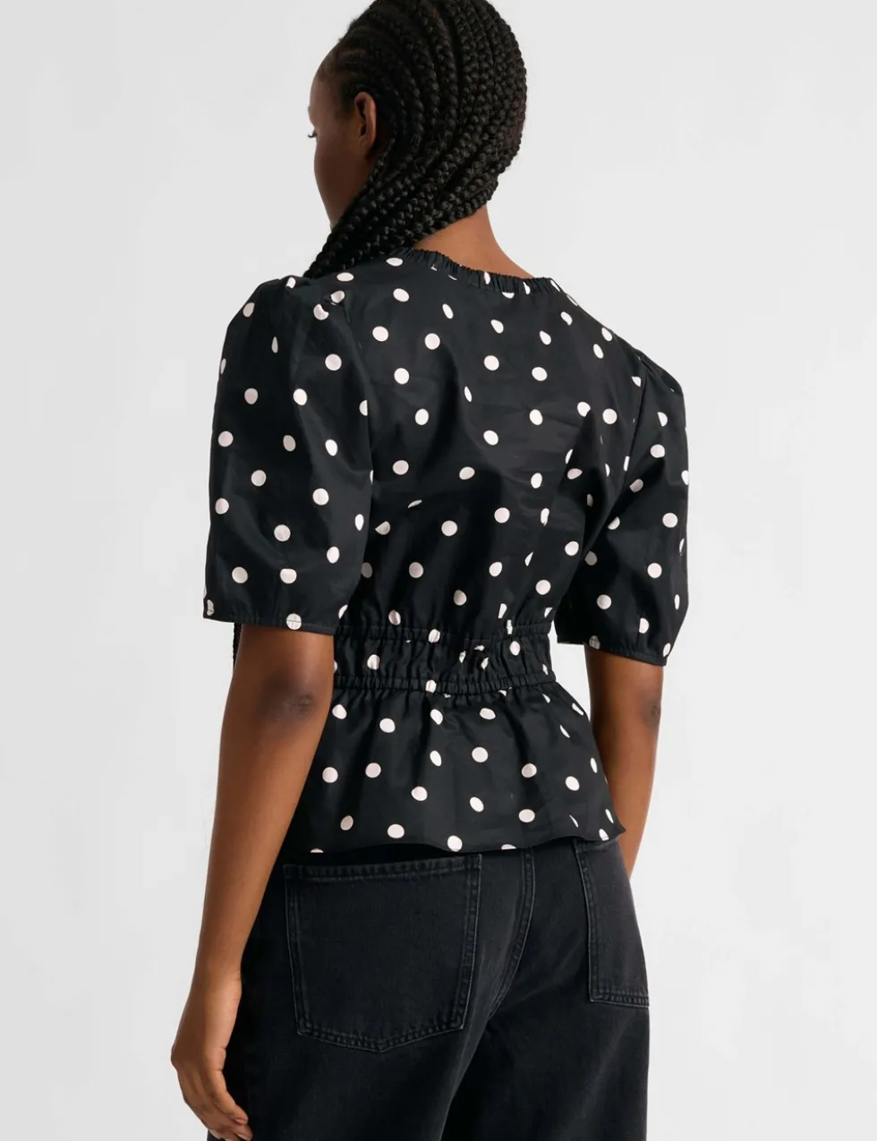 Pure Cotton Polka Dot V-Neck Top