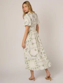Pure Cotton Polka Dot V-Neck Waisted Dress