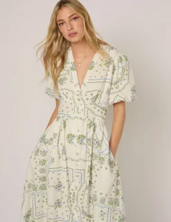 Pure Cotton Polka Dot V-Neck Waisted Dress
