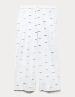 Pure Cotton Poplin Embroidered Pyjama Bottoms