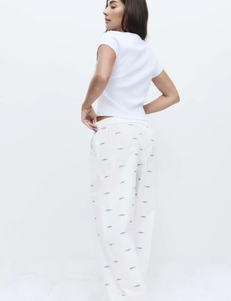 Pure Cotton Poplin Embroidered Pyjama Bottoms