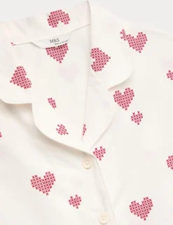 Pure Cotton Poplin Heart Revere Pyjamas (6-16 Yrs)
