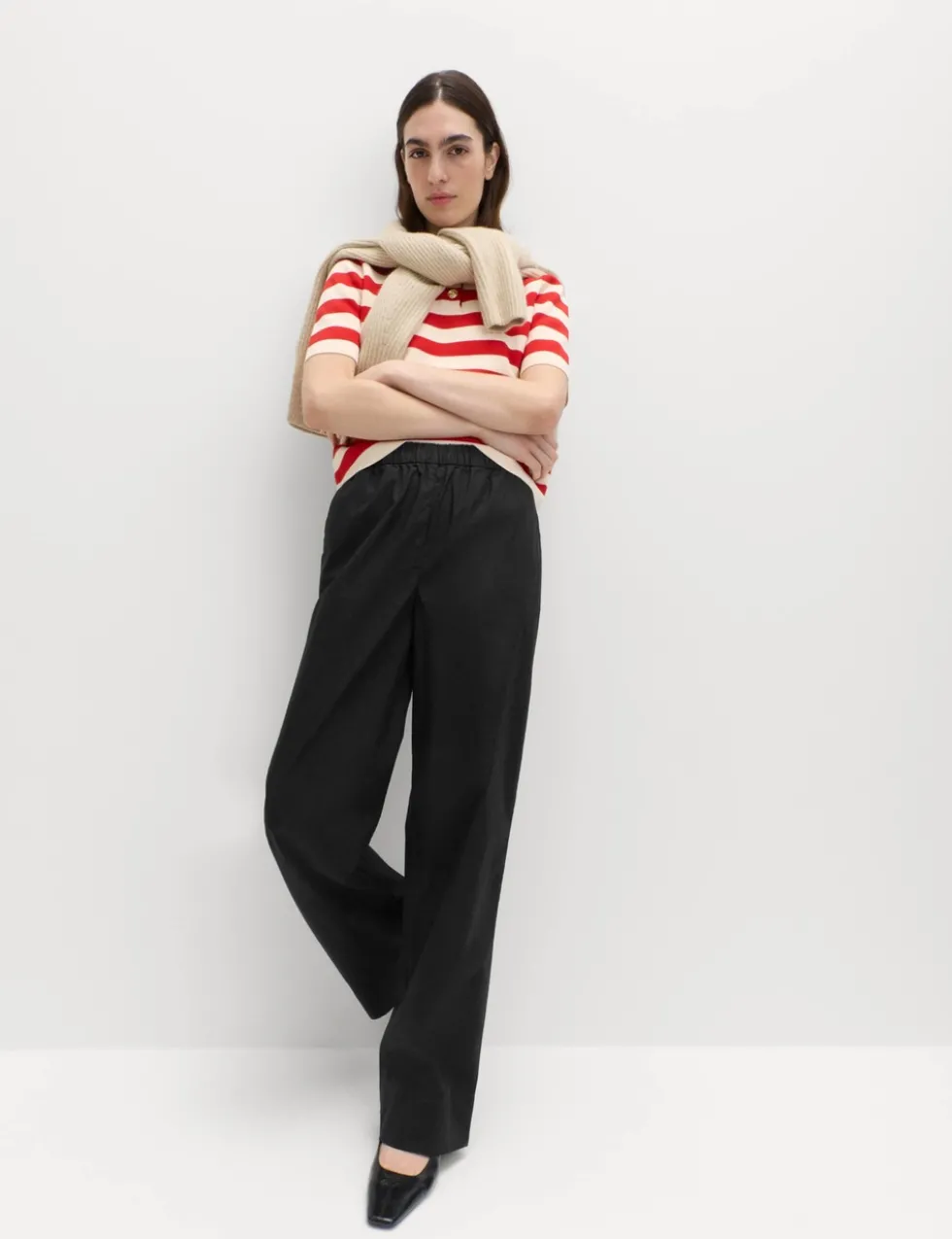 Pure Cotton Poplin Pull On Straight Leg Trousers