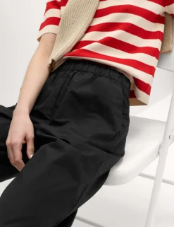 Pure Cotton Poplin Pull On Straight Leg Trousers