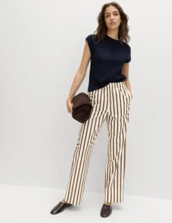Pure Cotton Poplin Pull On Straight Leg Trousers