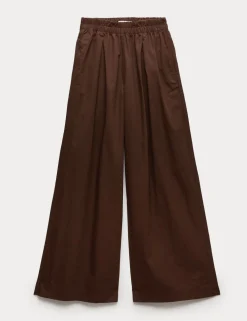 Pure Cotton Poplin Pull On Super Wide Leg Trousers