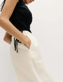 Pure Cotton Poplin Pull On Straight Leg Trousers