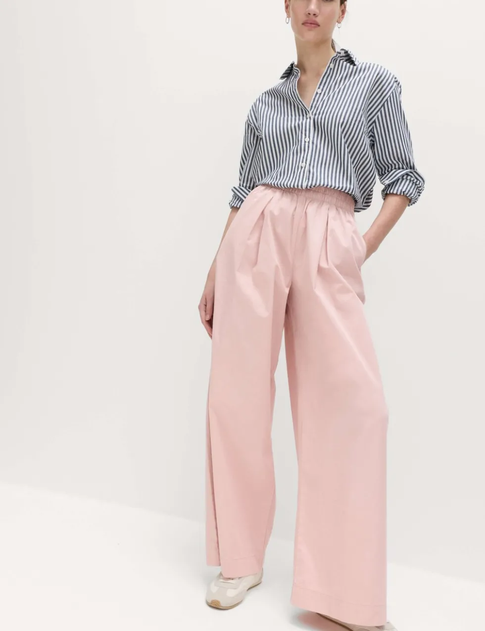 Pure Cotton Poplin Pull On Super Wide Leg Trousers