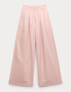 Pure Cotton Poplin Pull On Super Wide Leg Trousers